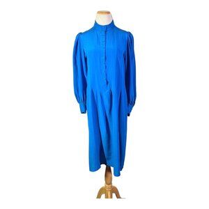 Vintage Cassis Size 8 Blue Silk Dress Button-Front *Flaws